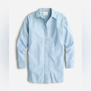 J Crew Petite Relaxed-Fit Chambray Shirt, Light Blue Wash, Size 12 Petite, AY970
